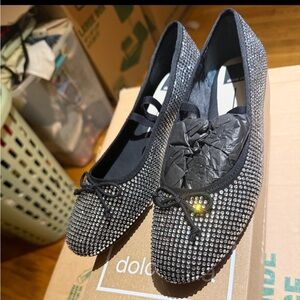 Dolce Vita Black Crystal-Studded Ballet Flats NEW